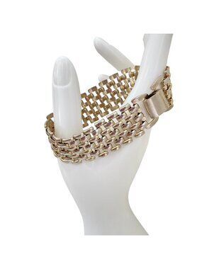Vintage Silver-Tone Metal Bracelet With Fold-Over Clasp And Chunky Woven Link De